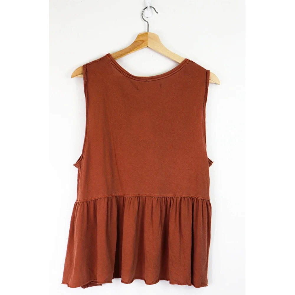 NWT Free People Anytime Cotton Peplum Hem Tank Taos Brown Burnt Orange Medium - Picture 4 of 8